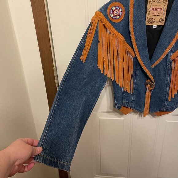 Phoenix USA Frontier Collection Jean Jacket With Leather Fringe - Size Small - Picture 6 of 13